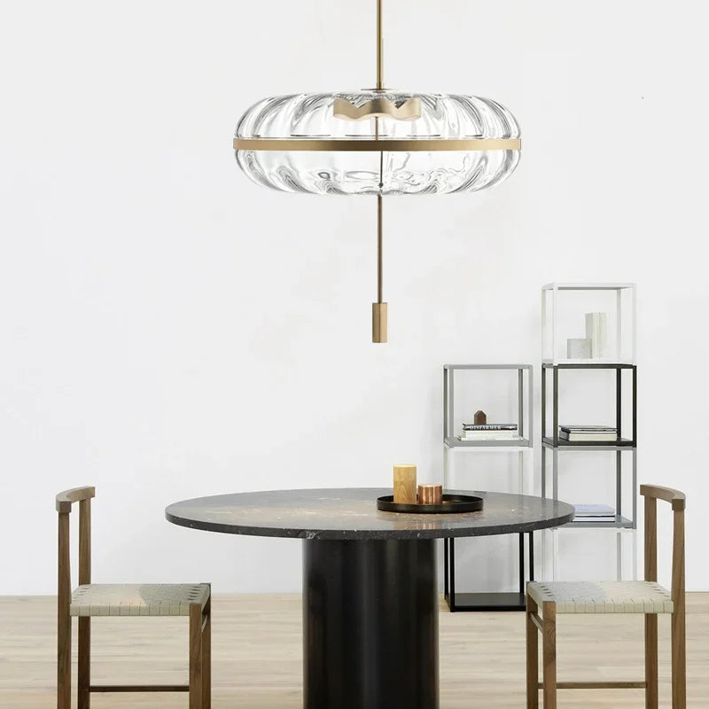 suspension design post-moderne en verre effet ondulation luxe - vue 5 sur 7