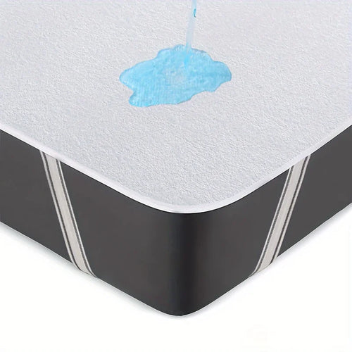 1pc Soft Lightweight Thin Mattress Cover with Elastic Bands, Waterproof Terry Cloth Fitted Sheet, Grey/White - vue 2 sur 6