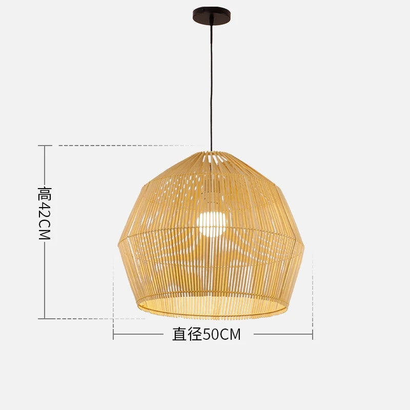 Vintage Pendelleuchte aus Bambus im chinesischen Stil, handgefertigt für die Innendekoration