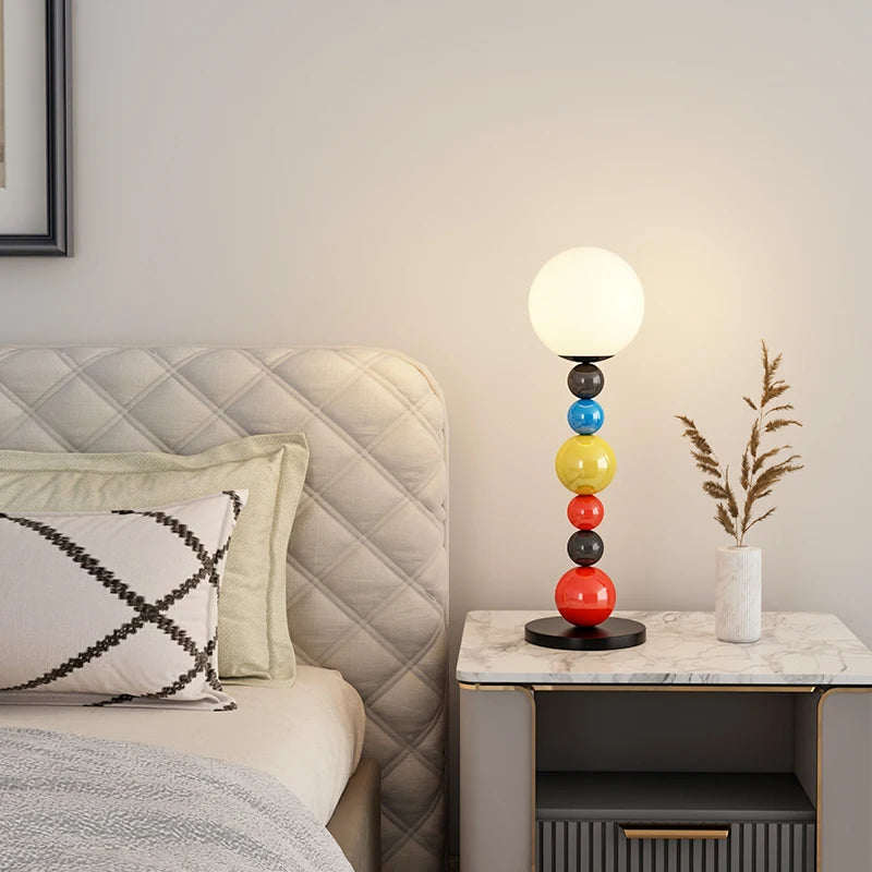 lampadaire moderne à perles colorées et abat-jour en verre - vue 5 sur 9
