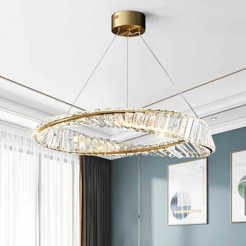 lustre doré de luxe pour salon décor chambre en cristal éclairage en verre argenté - vue 6 sur 12