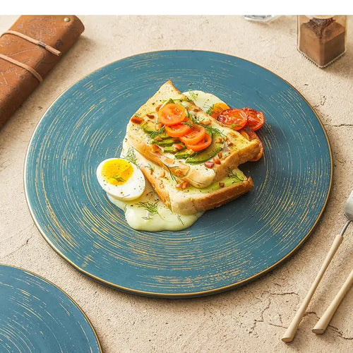 Assiette plate en céramique style rétro bordure élégante