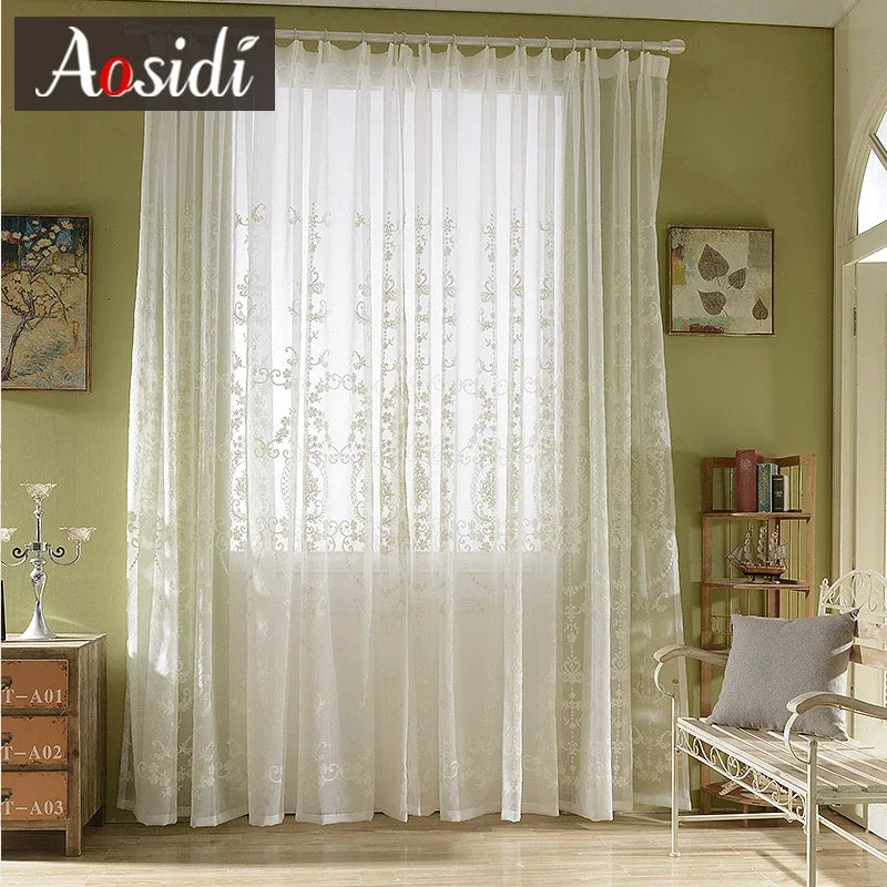 Voilage tulle brodé floral style europe salon chambre