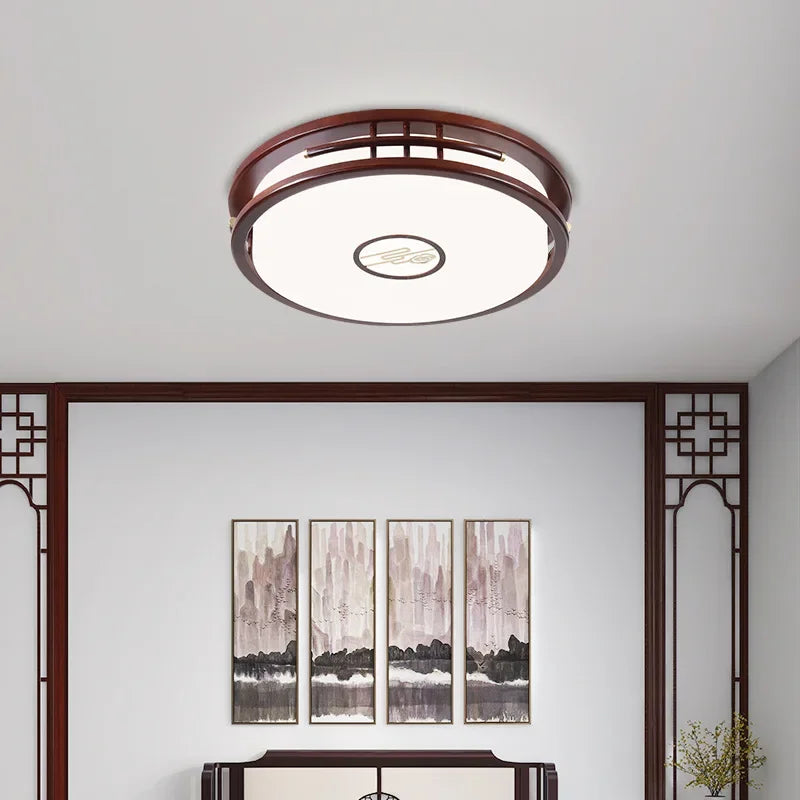 plafonnier moderne en bois massif style chinois avec lampe LED - vue 5 sur 10