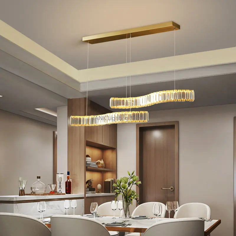 lustre led moderne en cristal de luxe en forme de s - vue 5 sur 14