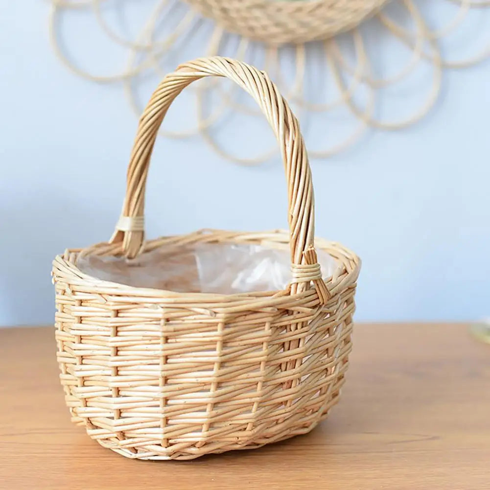 panier de rangement vintage en rotin tissé à la main pour fleurs et aliments - vue 6 sur 7