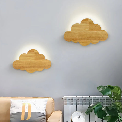 Wandleuchte Wolke aus natürlicher Eiche für Kinderzimmer-Dekoration - vue 2 sur 7