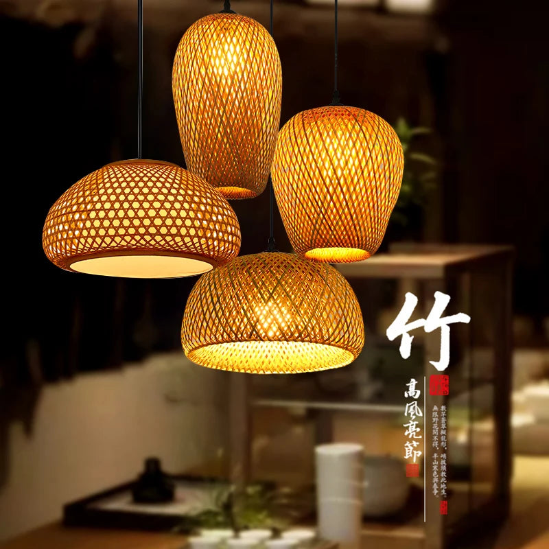 Suspension Bambou rotin lumière lampara Techo bambou paille lustre lumière décoration de la maison Art déco plafond suspension lustre - vue 6 sur 18