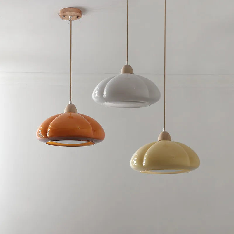 suspension citrouille verre led style japonais vintage bois - vue 4 sur 15