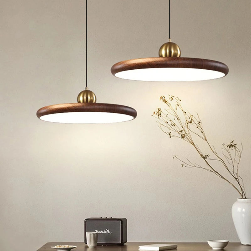 lustre en fer imitation grain de bois luminaires suspendus - vue 3 sur 7