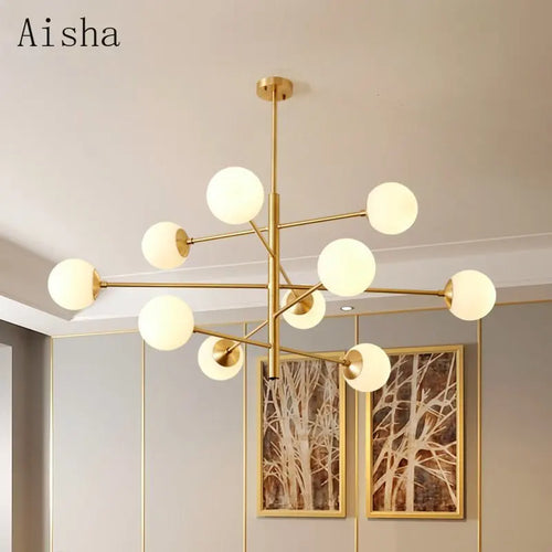 lustre nordique en verre et cuivre design moderne - vue 3 sur 10