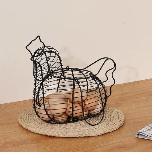 panier de rangement en fer forgé en forme de poulet pour œufs et fruits - vue 2 sur 5