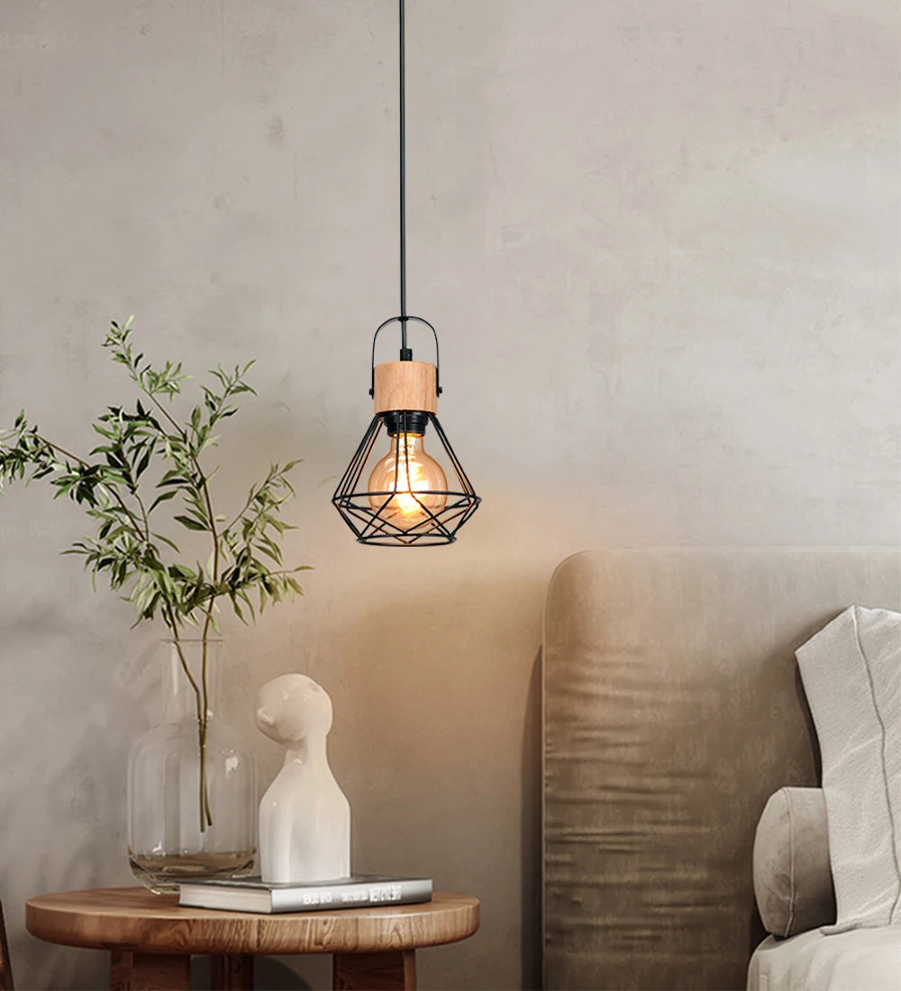 lustre vintage industriel en métal cage loft luminaire - vue 5 sur 19