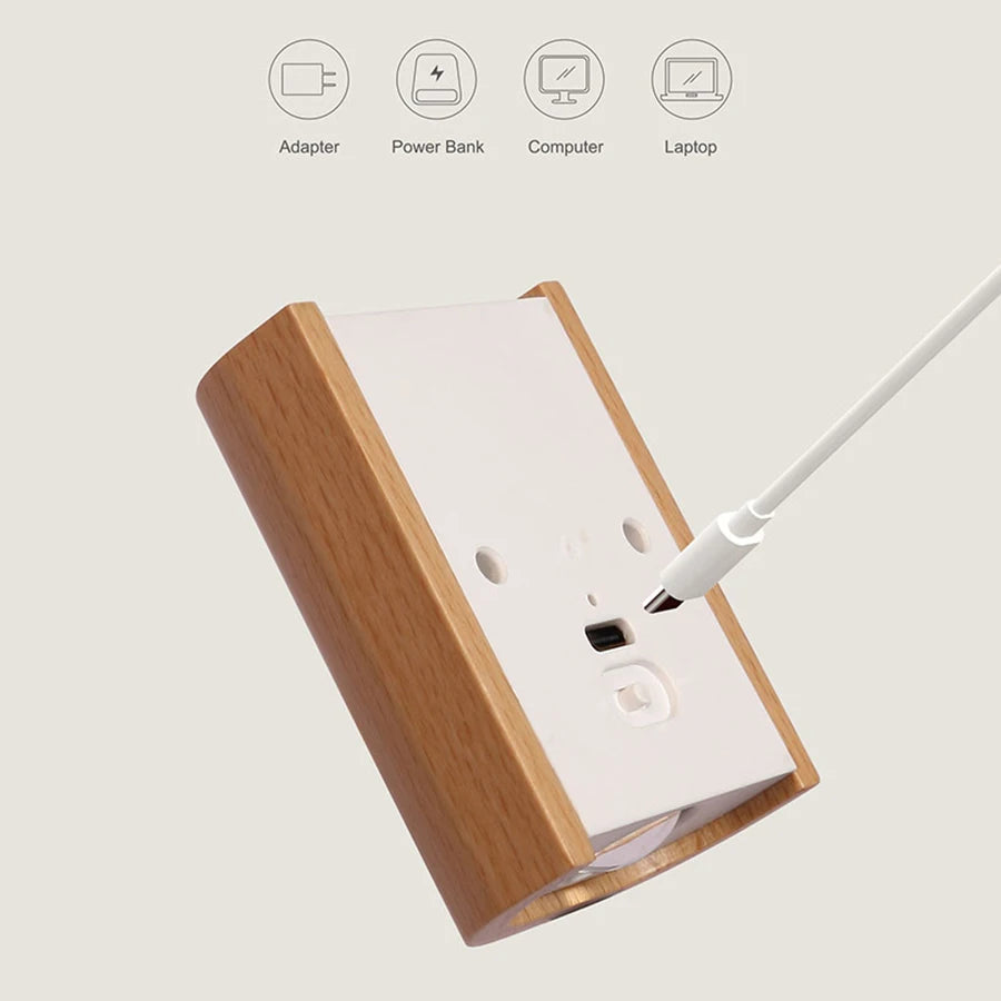 LED capteur de mouvement en bois Induction veilleuses sans fil USB Rechargeable applique murale chambre cuisine couloir escaliers éclairage - vue 6 sur 8