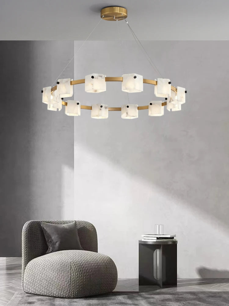 suspension minimaliste en marbre naturel avec éclairage led