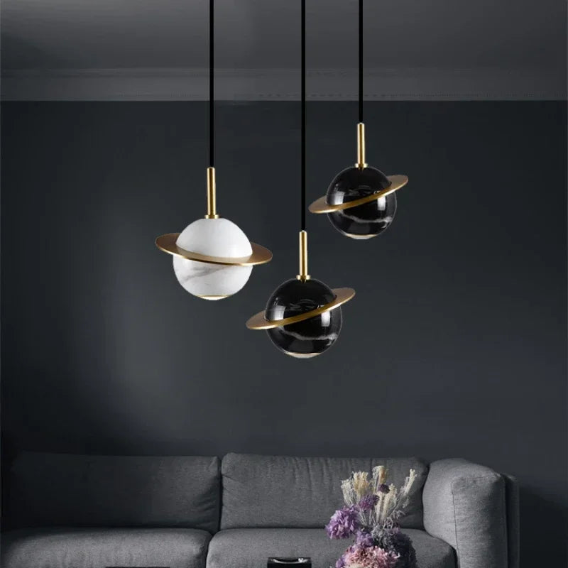 lustre circulaire en marbre naturel style nordique pour bars et restaurants - vue 3 sur 9