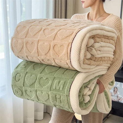 plaid polaire épais motif coeur hiver canapé lit