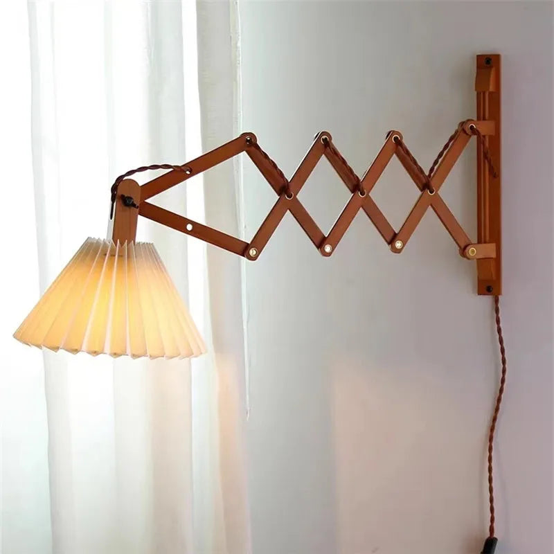 Sax applique moderne télescopique led lampe en bois salon japonais bras long créatif chambre chevet décoration maison lumière - vue 2 sur 8
