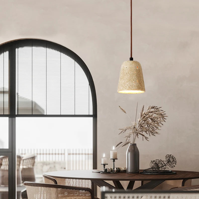 Travertin jaune style japonais wabi-sabi chambre lampe suspendue design rétro restaurant allée suspension - vue 5 sur 15