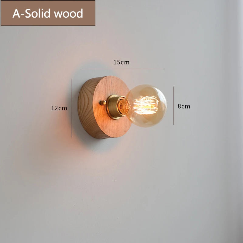 applique murale rétro en bois massif avec câble interrupteur