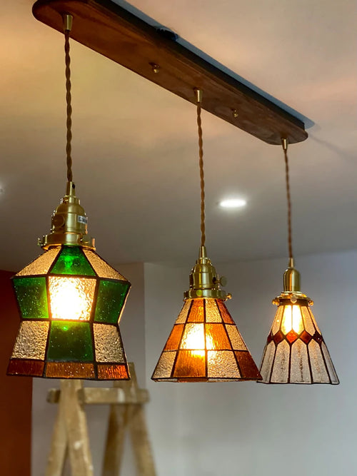 Vintage Pendelleuchte im japanischen Stil aus Holz und Messing für stilvolle Wohnräume - vue 4 sur 23