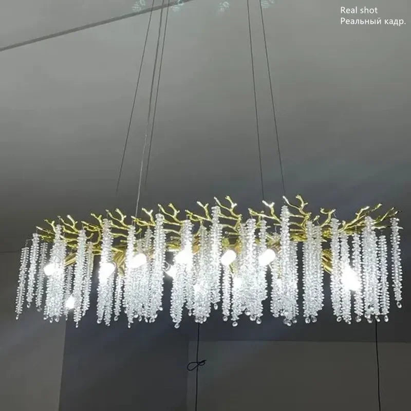 lustre à pampilles en cristal pour éclairage intérieur à LED - vue 4 sur 16