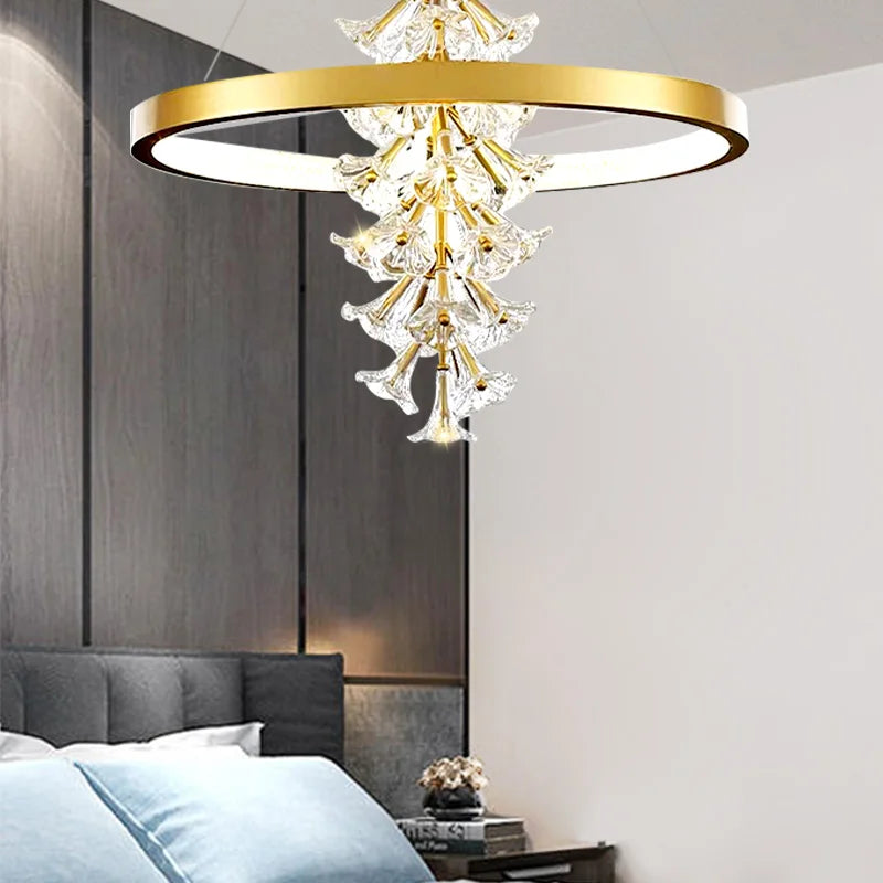 lustre moderne en verre en forme de fleur pour éclairage intérieur - vue 4 sur 17