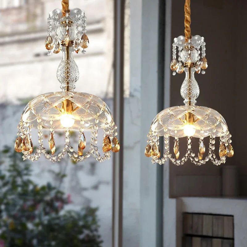 lustre vintage en cristal LED design art déco élégant - vue 3 sur 7