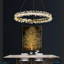 lustre en cristal de luxe avec anneau doré lumineux et élégant
