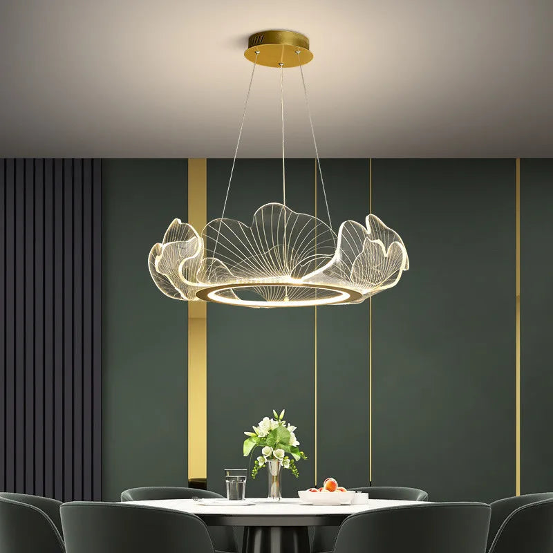 lustre led postmoderne de luxe réglable lotus feuille minimaliste - vue 6 sur 9
