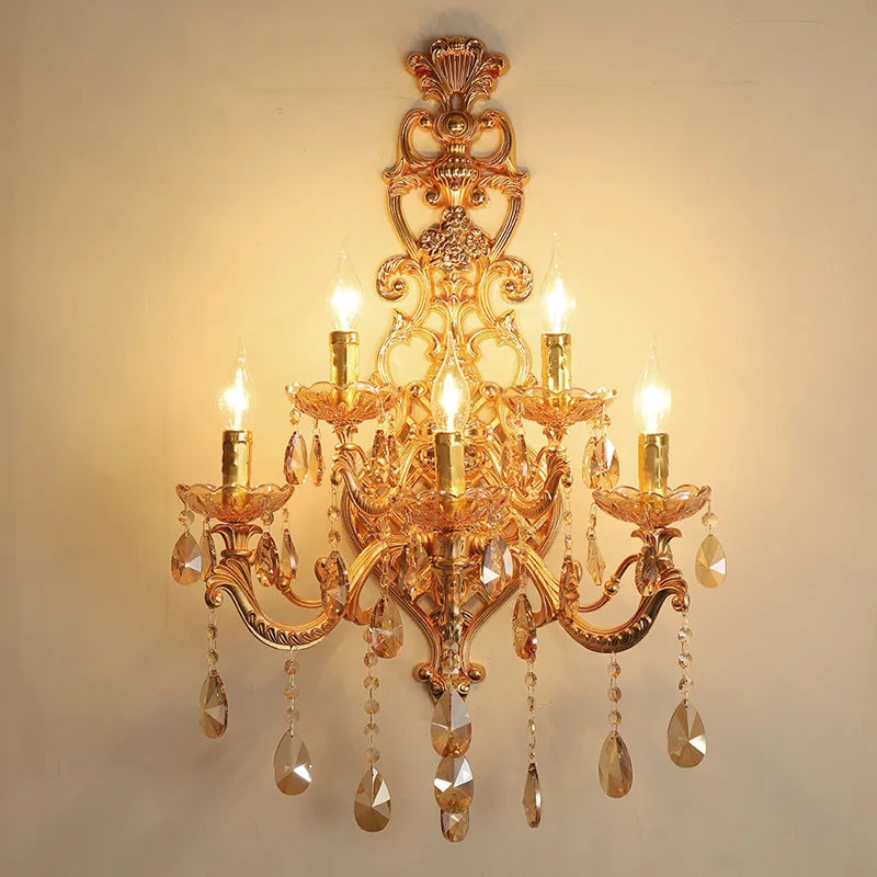 applique murale en cristal doré à cinq têtes pour intérieur élégant - vue 6 sur 8