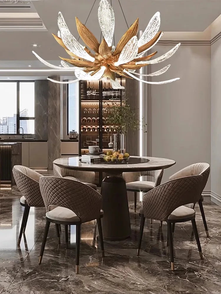 lustre led en cuivre et verre à intensité variable pour intérieur - vue 4 sur 11