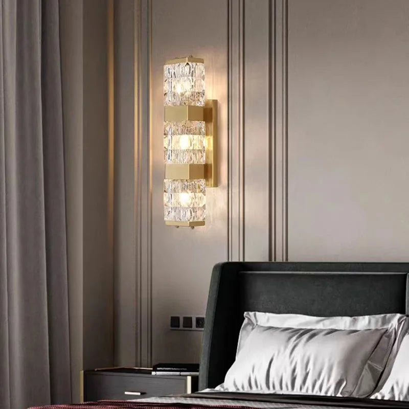 applique murale moderne en cristal clair avec acier inoxydable doré - vue 5 sur 7