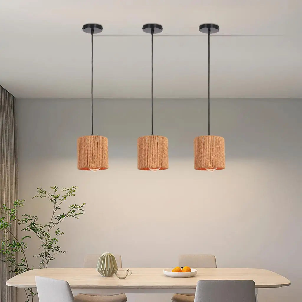Pendelleuchte Käfig aus Rattan und Eisen im Vintage-Industrie-Stil - vue 4 sur 7