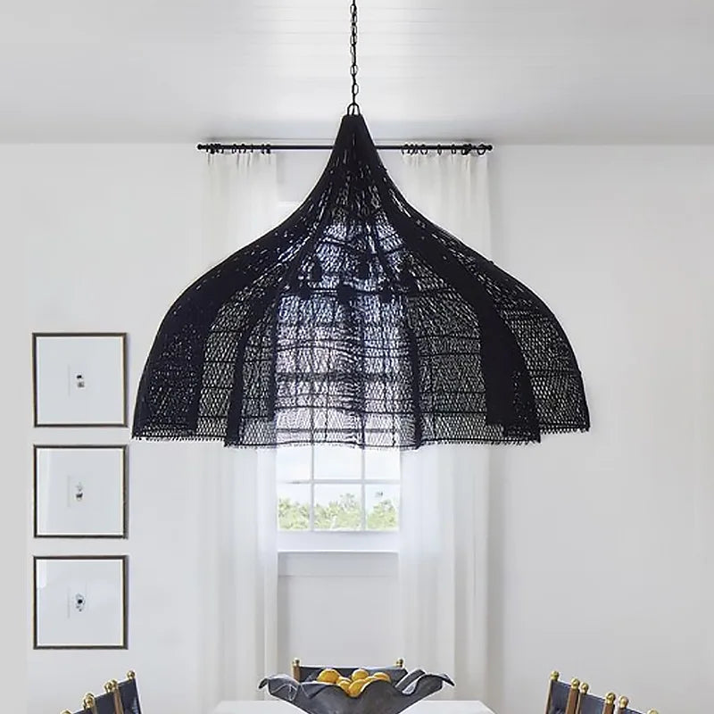 lampe suspendue rotin pétales main salon cuisine décor - vue 6 sur 13