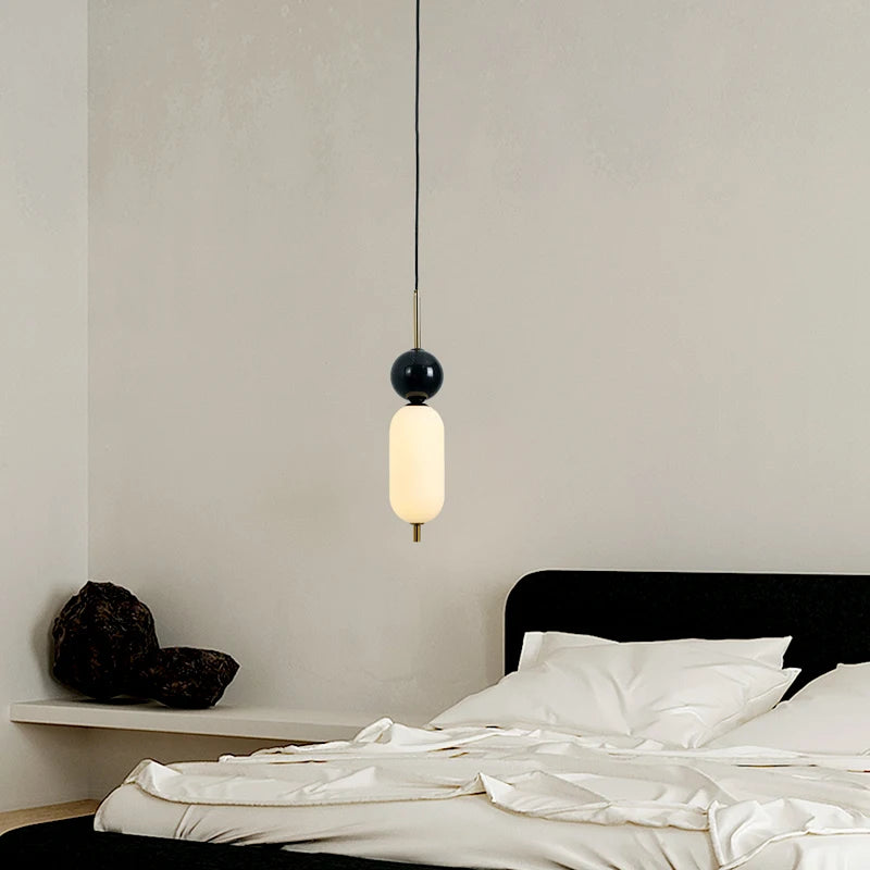 suspension LED style 	 en acrylique et marbre naturel - vue 2 sur 7