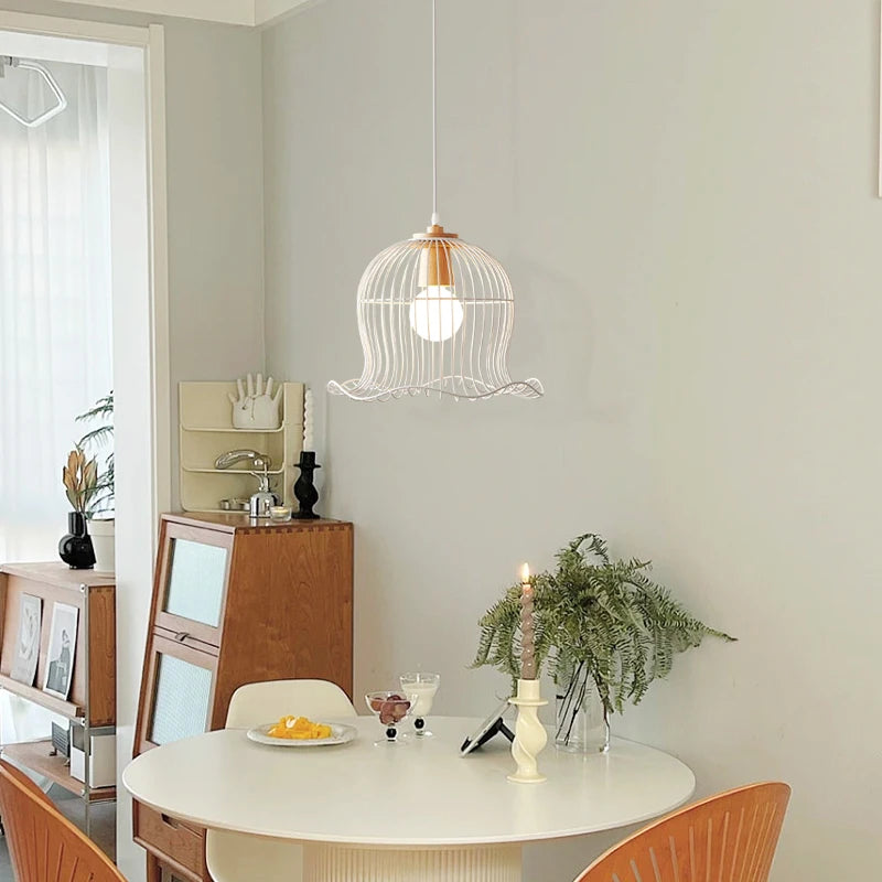 Suspension en métal blanc nordique forme de fleur Restaurant suspension lumière salon Table à manger E27 lustre éclairage 220 V - vue 5 sur 6