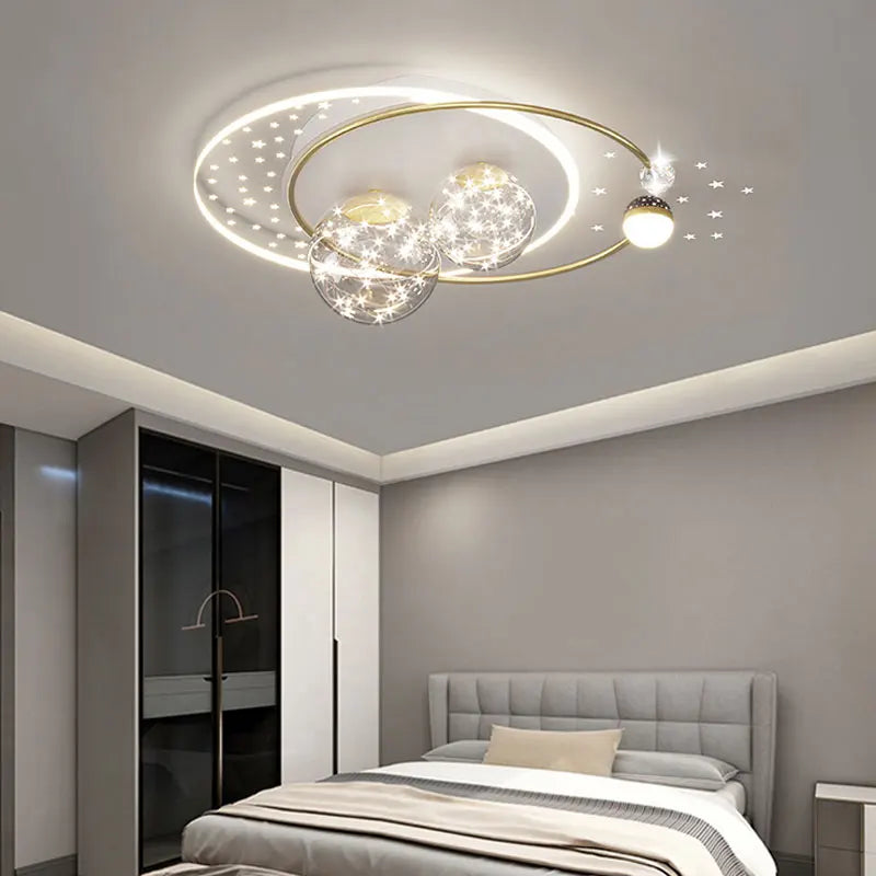 Plafond moderne à LEDs lampe nordique Simple créatif acrylique or/noir tout ciel étoile lustre Applicable chambre salon lampes - vue 4 sur 15