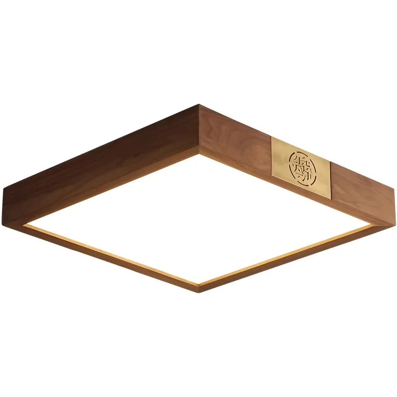Walnut Wood Square Zen, Wabi-sabi Modern Vintage style, Ceiling light for Living Room, Bedroom, dining Room, Study Room - vue 7 sur 8