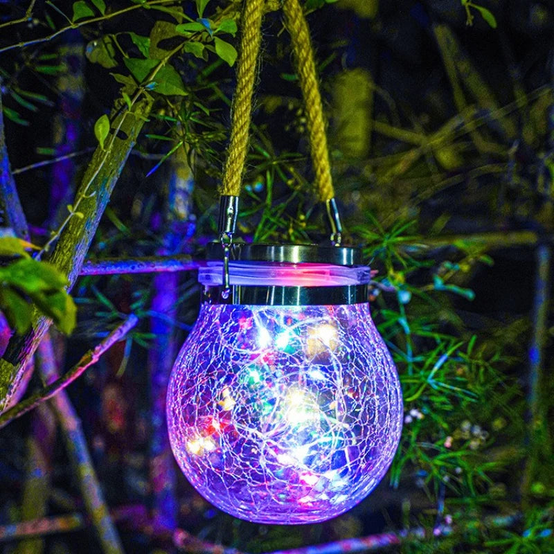 lampe solaire suspendue en verre craquelé pour jardin et extérieur