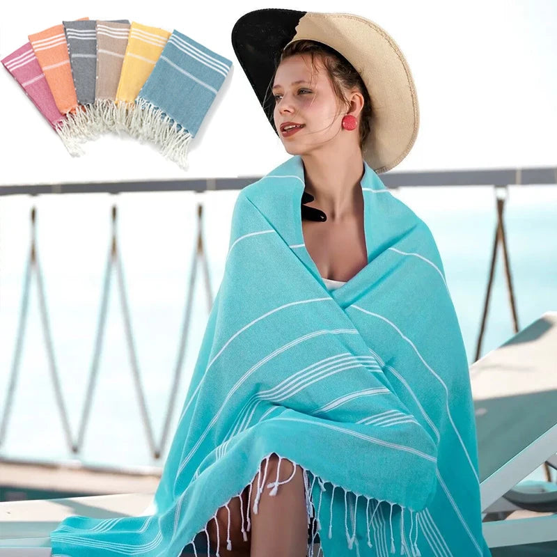 Serviette de plage turque coton franges absorbante rapide - vue 3 sur 7