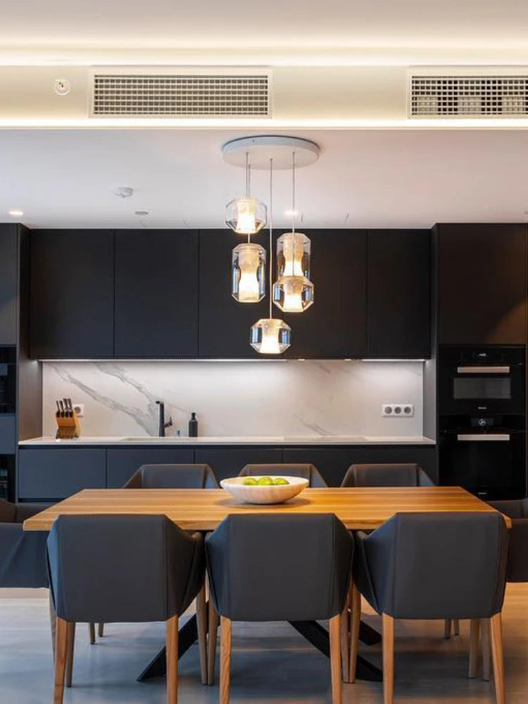 Kronleuchter aus Glas und Naturmarmor modernes minimalistisches Design Dekoration - vue 3 sur 8