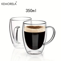 Lot tasses café double paroi verre anse 350ml