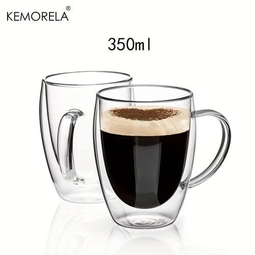 Lot tasses café double paroi verre anse 350ml