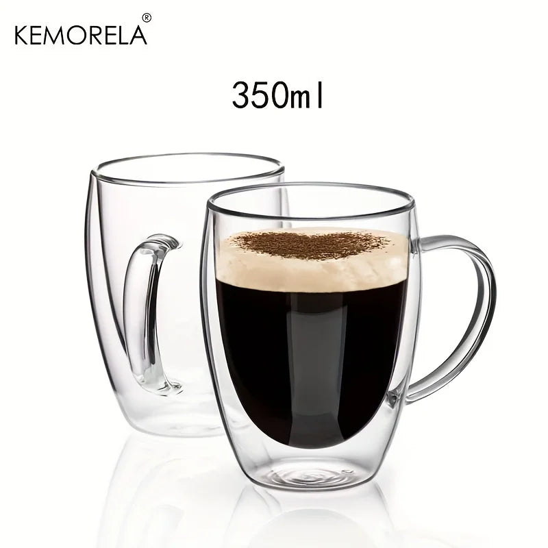 Lot tasses café double paroi verre anse 350ml