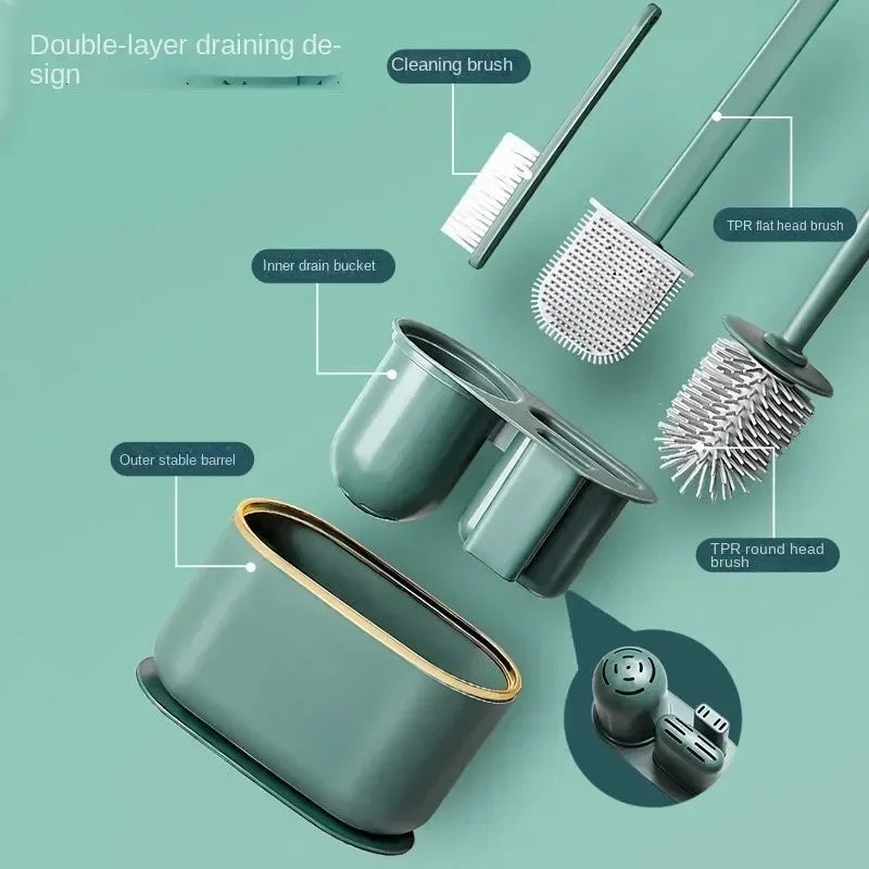 brosse de toilette multifonctionnelle sans perforation avec support en silicone - vue 2 sur 6