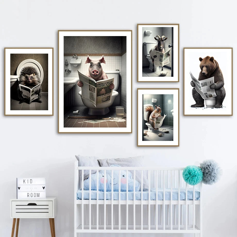 décoration humoristique avec animaux assis sur toilettes - vue 3 sur 7