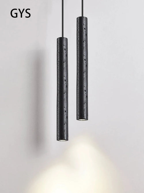 Led lustre chambre chevet suspension lampe Tube longue ligne petite lumière naturelle pierre noire maison chambre décoration luminaire