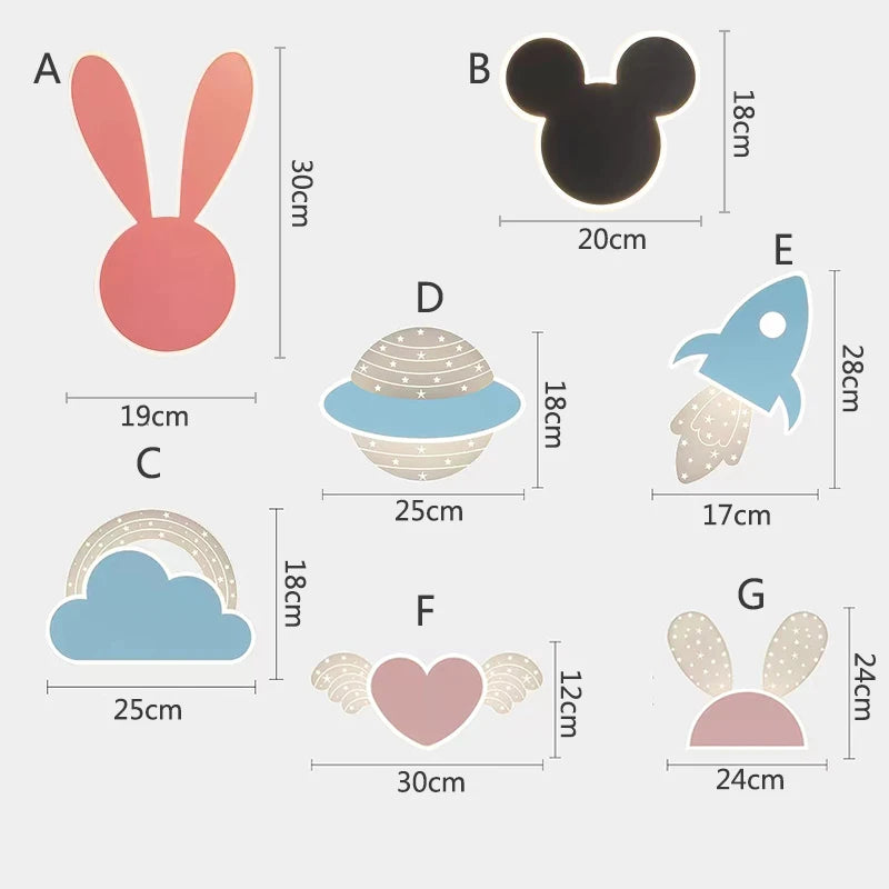 Fille enfant enfant chambre décor éclairage de nuit rose lapin appliques intérieur maison lapin bébé chambre belle bande dessinée lampe à LED - vue 7 sur 18