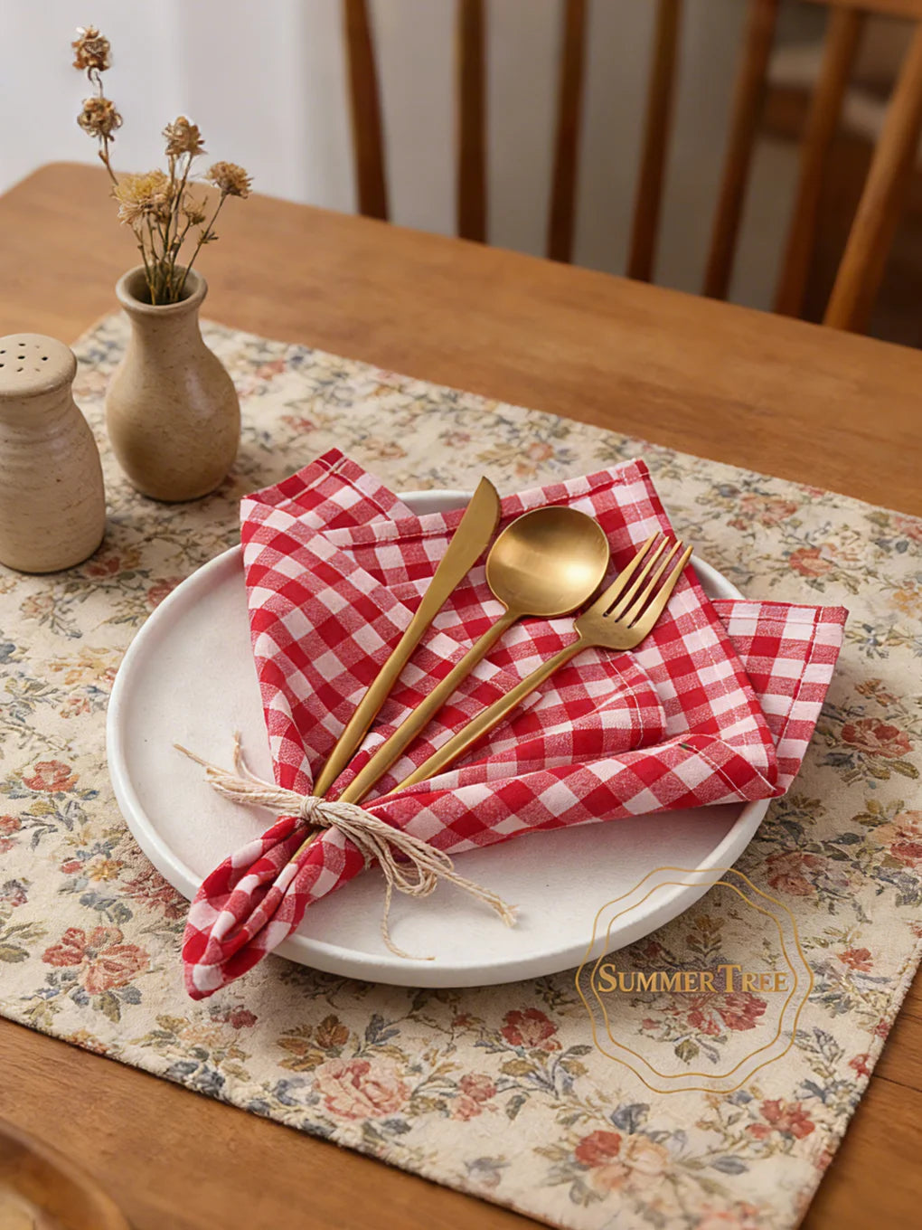 Serviette de table coton motif vichy style classique - vue 3 sur 7